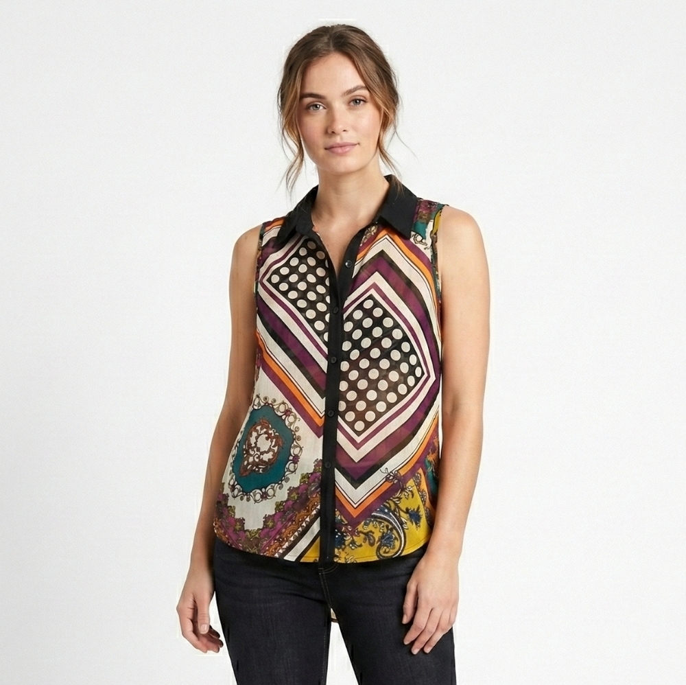 Living Doll Sleeveless Patterned Colorful Top